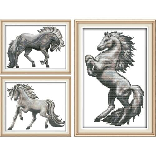 DIY Animal Cross Stitch Kits Packages Counted Printing 14CT Needlework Embroidery Horse Pattern Eco Cotton Thread Painting Set