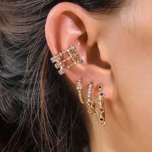 5 Pcs Fashion Round Shiny Circle Earring Set Womens Ear Bone Clip Golden Bohemian Earrings Jewelry 2021 New