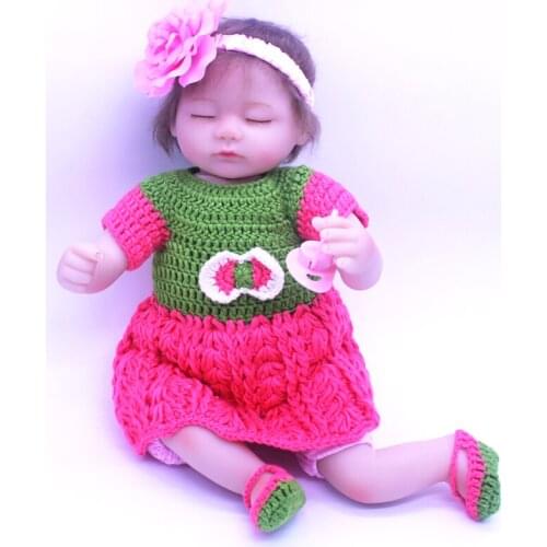 New16 Inch 42 CM Reborn Doll Eyes Closed Hat Flower Headband Sleep Silicone Toy Companion Girl Toys For Children Over 3 Year Old