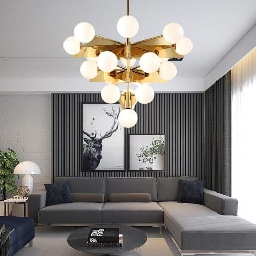 Nordic Magic Beans Chandelier Staircase Glass Ball LED Lamp Gold 10 18 Heads For Parlor Bedroom Art Hotel Home Pendant Lamp G883