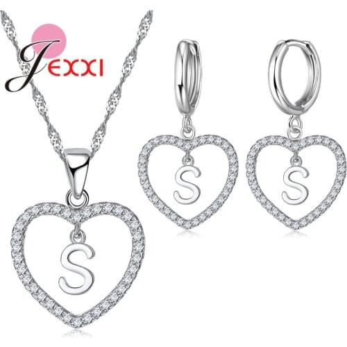 Personality Charming Cute Heart-shaped Necklace Earrings Party Women Gift and Silver Cubic Zirconia