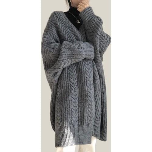 2021 Autumn Winter V-Neck Loose Cardigans Women Casual Oversized Sweater Female Long Sleeve Knitted Cardigans Tops