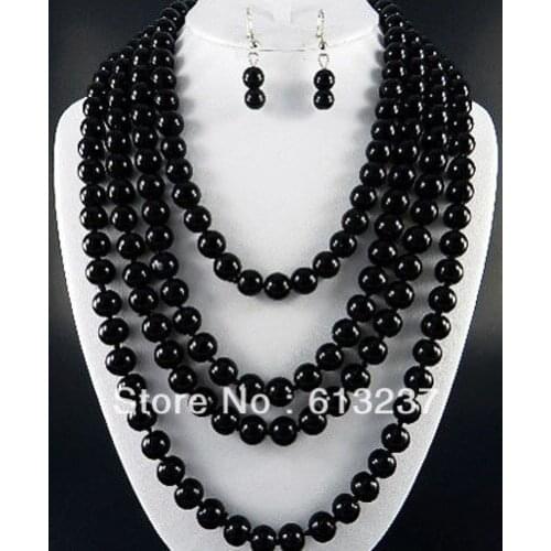 Hot free Shipping new 2014 Fashion Style diy NEW FASHION BLACK 90 "Black Onyx NECKLACE SET 10mm MY5186