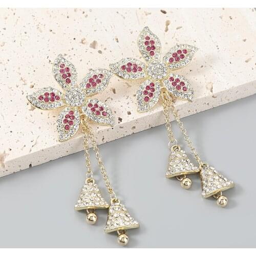 Pauli Manfi Fashion Metal Rhinestone Bauhinia Bell Earrings Womens Popular Retro Dangle Earrings Party Accessories