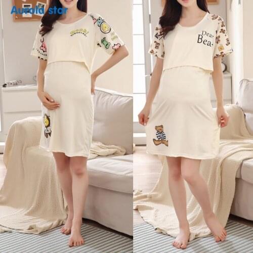 Maternity Pajamas Nursing Breastfeed Dress Pregnant Sleepwear Breast feeding For Pregnant Women Cartoon Print O Boat Breastfeed