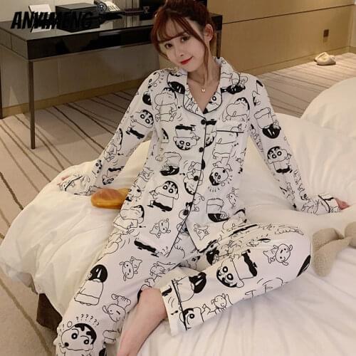 Pajamas for Women Autumn Winter Loungewear Cartoon Printing Leisure Sleepwear Cardigan Button Pijamas Soft Milk Silk Sleepwear