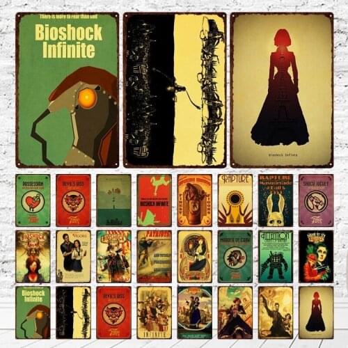 Retro Adventure Game Metal Plaque Tin Sign Vintage Bioshock Character Picture Tin Poster Wall Art Plate for Club Room Decoration