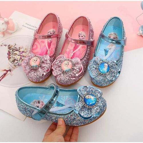 Frozen Princess Kids Leather Sandals for Girls Bow Shoes Glitter Children Girls Elsa Sandals Butterfly Knot Party School