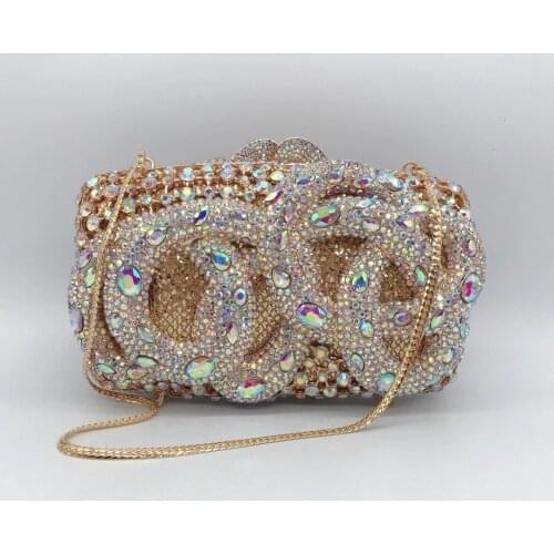 Luxury Gold Metal AB Rhinestone Diamond Women Clutch Bags Evening Crystal Bag Fashion Ladies Animal Shape Gemstone Phone Case