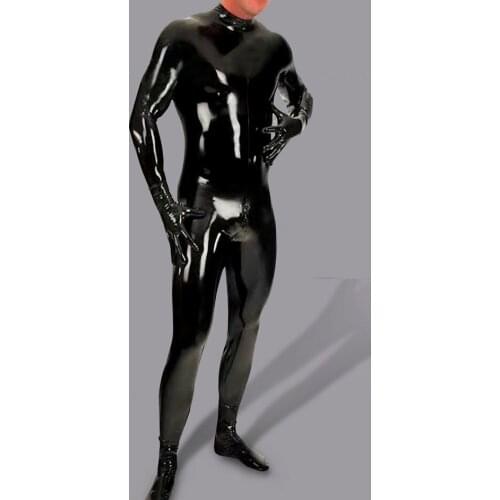 Sexy Shiny Bodysuit Men Full Body Cover PU Latex Waterproof U Convex Pouch Jumpsuit Sexy Lingerie Tight Gay Wear With Glove M115