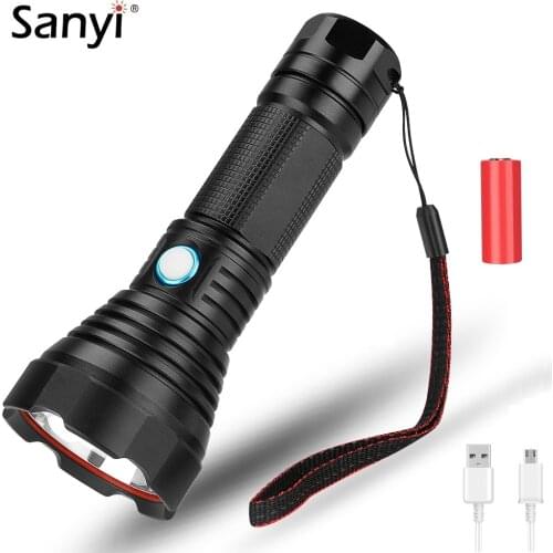 10W XML L2 LED Flashlight USB Rechargeable 26650 Torch 4 Lighting Modes Working Light Flashlight Handheld Rope Emergency Light