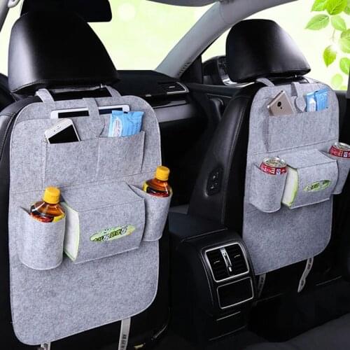 1pc Universal Car Back Seat Storage Bag Organizer Trunk Elastic Felt Storage Bag 6 Pockets Organizer Hanging Car Accessories