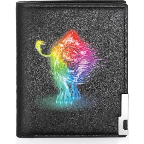 High Quality Fierce Lion Design Wallet Leather Purse Men Women Credit Card Holder Short Male Slim Coin Money Bags