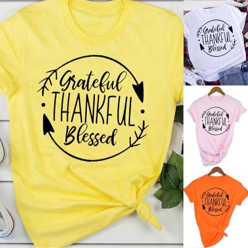 Grateful Thankful Blessed Arrow Christian Halloween Thanksgiving Shirts Women Funny Graphic T Shirt Tumblr Tees Tops Drop Ship