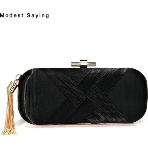 Elegant Black Bandage Wedding Party Handbags 2018 with Tassel Formal Shoulder Bags Prom Evening Purse Clutch Bags Crossbody Bags