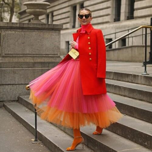 Fashion 2 Mixed Colors Tulle Skirt High Waist Mid-Calf Tiered Tulle Colorful Women Skirts Saia Longa Faldas Custom Made