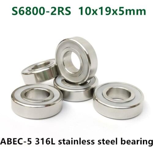 10pcs S6800-2RS stainless steel 316L deep groove ball bearing 10*19*5 mm waterproof anti-corrosion bearings 6800 -2RS 10x19x5