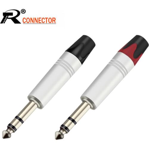 10pcs/lot Stereo 6.35mm Jack 3 Poles 1/4 Inch Male Plug Soldering Wire Connector Aluminum Tube Audio Microphone Plug