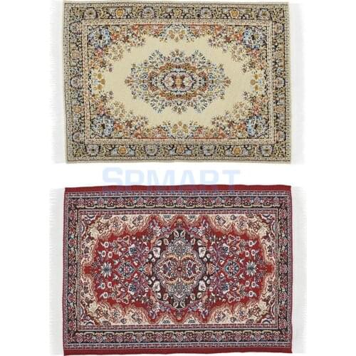 2Pcs 1/12 Scale Dollhouse Miniature Woven Rug Floor Carpet for Dolls Dinning Room Study Room Bedroom Furniture Decor Acc