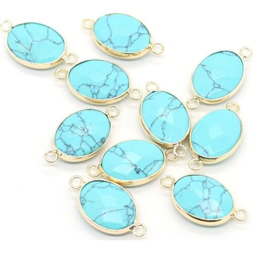 2pcs Charms Natural Green Turquoises Pendant Connectors Oval Shape Pendnat Connectors for Women Jewelry Necklace Making 14x27mm
