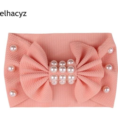 2021 NEW Fashion Summer Big Bow Headband Pearl Flower Turban Girls Fabric Elastic Hair Band Chic Headwrap Baby Hair Accessories