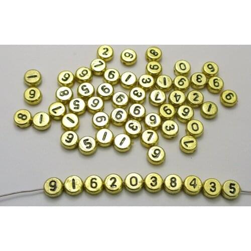 250 Metallic Gold Assorted Number Acrylic Coin Beads 4X7mm