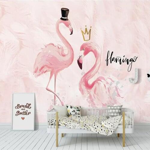 Milofi custom 3D wallpaper mural pink couple flamingo childrens room living room bedroom background wall decoration painting wa