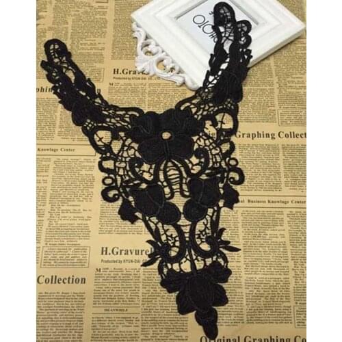 5Pieces Black Applique Embroidery Polyester Sewing Appliques Accessories Craft Lace Collar Neckline Venise Fabric DIY Crafts