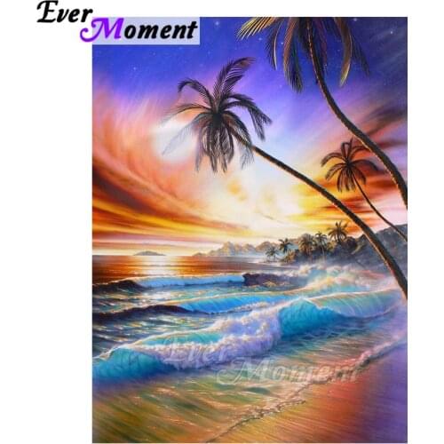 Ever Moment Diamond Paintings Tropical Beach Sea Sunset Diamond Mosaic Coconut Tree Wall Art Decor DIY Scenic Art ASF1047