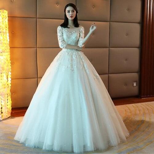 Vestido de Noiva 2021 Ball Gown Wedding Dress Princess Applique Lace Half Sleeves Bride Bridal Gown Robe De Mariee