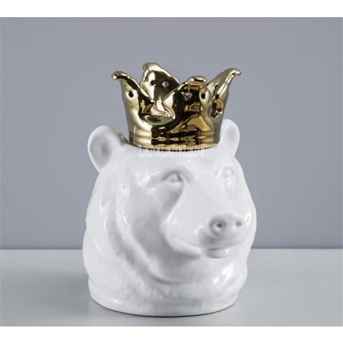 BJ-1 Ornamental Knickknack Animal Storage Tank Wine Cabinet Decoration Ceramic Ornament Bear Lion Head Candy Box Container