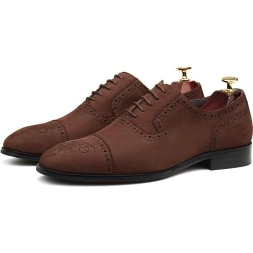 Large Size EUR45 Black / Deep Brown Pointed Toe Business Shoes Nubuck Leather Oxfords Mens Dress Shoes