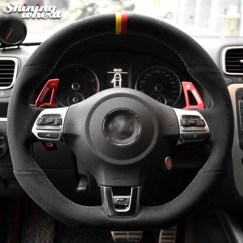 Black Suede Car Steering Wheel Cover for Volkswagen VW Golf 6 (VI) GTI Polo (R-Line) Scirocco Tiguan (R-Line)