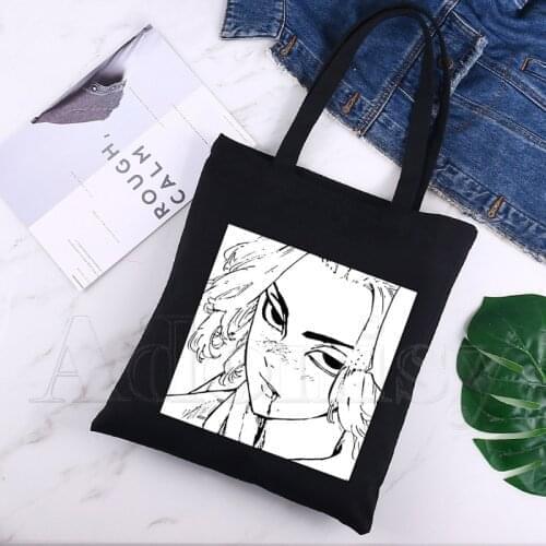 Tokyo Revengers Harajuku Art Shopping Black Bags Canvas Tote Bag Printed Cartoon Reusable Cloth Bag Handbag Shoulder Bags Custom