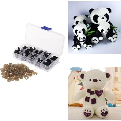 100Pcs 5 Mixed Sizes Black Plastic Eyes with Matching Washer for Doll Toys Plush Animals Making Supplies, ALL IN ONE BOX