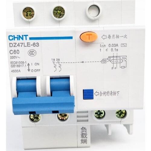 CHINT DZ47LE-63 2P 30mA 6A 10A 16A 20A 25A 30A 40A 50A 60A Residual current Circuit breaker RCBO