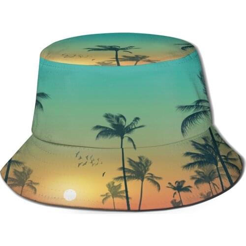 CINESSD 2021 New Fishermans Hat Unisex Fashion Bob Cap Tropical Palm Trees Hip Hop Gorros Panama Windproof outdoor Bucket Hat