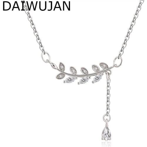 DAIWUJAN New 925 Sterling Silver Leaves Choker Necklaces For Women Water Drop Pendant Clavicle Chain Necklace Party Jewelry Gift