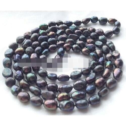 Long 8-9mm black baroque freshwater pearl necklace