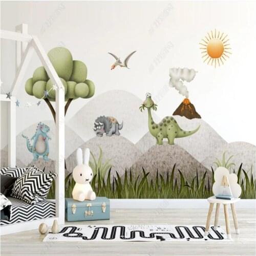 Nordic Cartoon Dinosaur Childrens Room Background Wall Paper 3D Living Room Bedroom Decor Mural Wallpaper Papel De Parede 3d