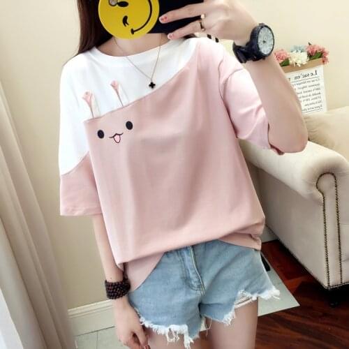 2019 New Korean Cute Short Sleeve T Shirt Women Summer Small Fresh Tshirt Harajuku Tee Shirt Femme NS4296