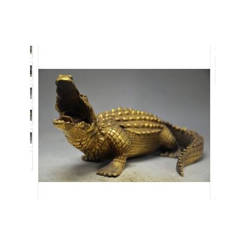 Art Bronze home decoration Folk Culture Brass Ingenious Chinese Old Brass handmade Statues -- Crocodile