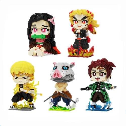 Demon Anime 1670pcs+ Slayer Japan Figures Building Blocks Kamado Tanjirou Nezuko Inosuke Zenitsu Mini Bricks Toys