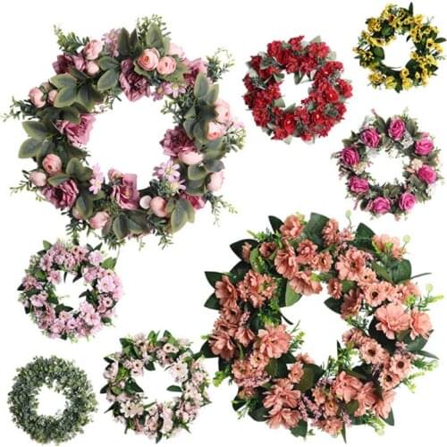17.72Inch Artificial Garlands Simulation Flower Decorative Plastic Flowers Home Decoration Rose Camellia Sunflower Wreath