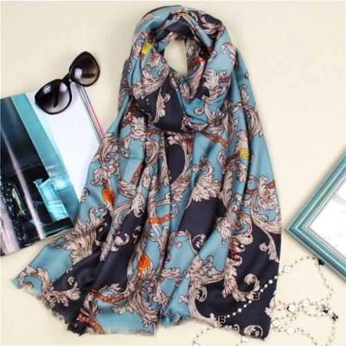 Classic vintage printed womens intellectual elegant big scarf shawl pashmina 70x200cm silk and cashmere 2kinds