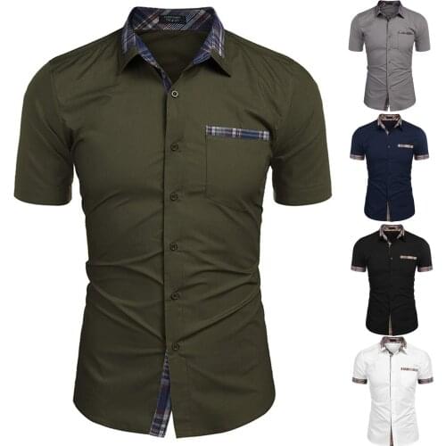 Summer Men Fashion Casual Short-sleeved Patchwork Slim Shirts Tops Business Turn Down Collar Button Men Shirts Blouse Camisa#G3