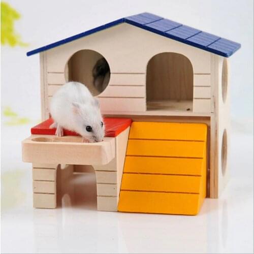 Cute Small Animal Pet Hamster Wooden house Cage Dual Layer Foldable Villa For Parrot Ferret Rabbit Squirrel Guinea Pig Mouse Toy