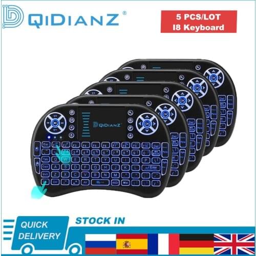 5 pcs I8 Mini Keyboard Wireless Usb Touchpad Multilanguage 7 Colors Backlit for Android Tv Box PC Play Games AAA Battery
