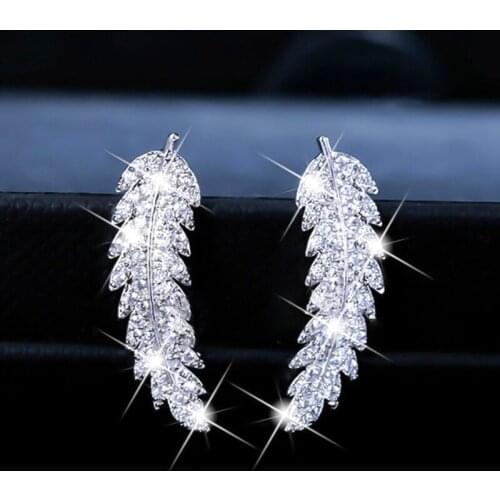 Fashion Leaf Zircon Drop Earrings For Women Personality Micro-inlaid Zircon Crystal Earrings Bridal Wedding Jewelry Gift