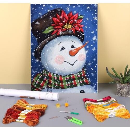 Christmas Snowman Printed Fabric 11CT Cross Stitch Set DIY Embroidery DMC Threads Handmade Handiwork Handicraft Promotions